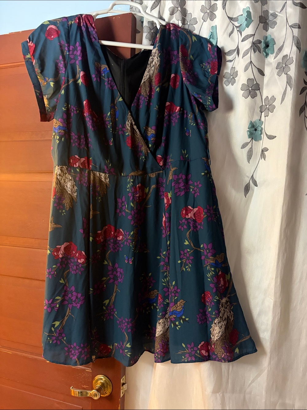 eshakti Teal Floral Mini Dress with Pink & Red Accents